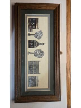 REED PEWTER Wall Art Decor Framed Matted Vintage Village Church 6”X13”